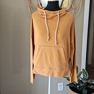 Betsey Johnson Performance Heathered Mustard Cowl‎ Neck Hoodie Sz L